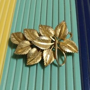 Vtg Bsk Gold Leaf Pin Brooch Mcm Era